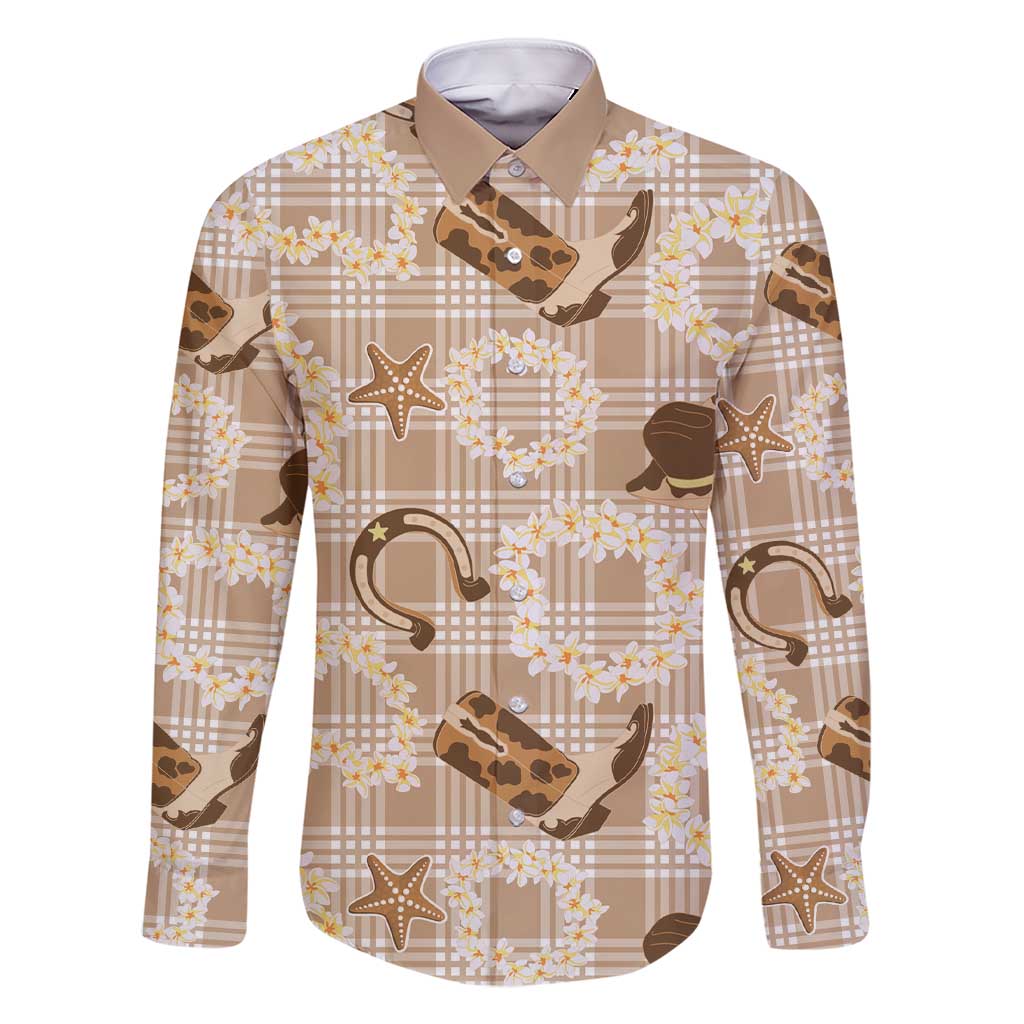Aloha Hawaii Paniolo Khaki Palaka Family Matching Short Sleeve Bodycon Dress and Hawaiian Shirt Coastal Rodeo LT7 Dad's Shirt - Long Sleeve Khaki - Polynesian Pride