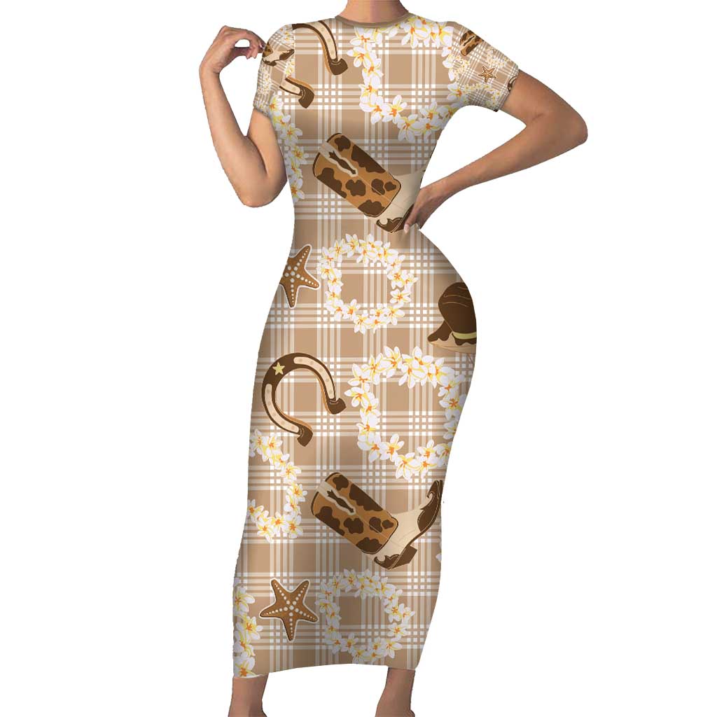 Aloha Hawaii Paniolo Khaki Palaka Family Matching Short Sleeve Bodycon Dress and Hawaiian Shirt Coastal Rodeo LT7 Mom's Dress Khaki - Polynesian Pride