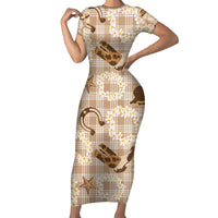 Aloha Hawaii Paniolo Khaki Palaka Family Matching Short Sleeve Bodycon Dress and Hawaiian Shirt Coastal Rodeo LT7 Mom's Dress Khaki - Polynesian Pride
