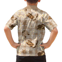 Aloha Hawaii Paniolo Khaki Palaka Family Matching Summer Maxi Dress and Hawaiian Shirt Coastal Rodeo LT7 - Polynesian Pride