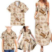 Aloha Hawaii Paniolo Khaki Palaka Family Matching Summer Maxi Dress and Hawaiian Shirt Coastal Rodeo LT7 - Polynesian Pride