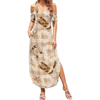 Aloha Hawaii Paniolo Khaki Palaka Family Matching Summer Maxi Dress and Hawaiian Shirt Coastal Rodeo LT7 Mom's Dress Khaki - Polynesian Pride