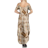 Aloha Hawaii Paniolo Khaki Palaka Family Matching Summer Maxi Dress and Hawaiian Shirt Coastal Rodeo LT7 - Polynesian Pride