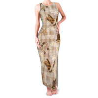 Aloha Hawaii Paniolo Khaki Palaka Family Matching Tank Maxi Dress and Hawaiian Shirt Coastal Rodeo LT7 Mom's Dress Khaki - Polynesian Pride