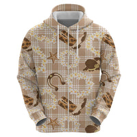 Aloha Hawaii Paniolo Khaki Palaka Hoodie Coastal Rodeo - Polynesian Pride