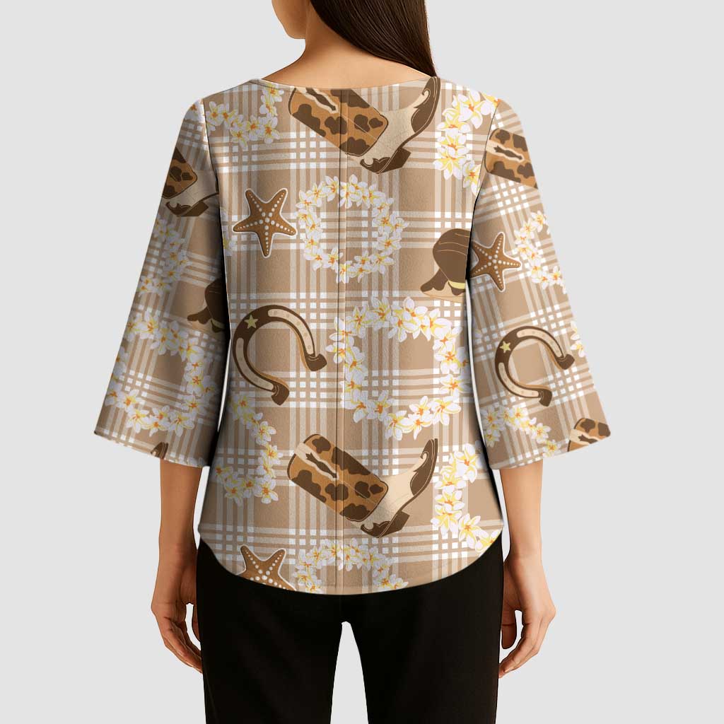 Aloha Hawaii Paniolo Khaki Palaka Kimono Sleeve Blouse Coastal Rodeo - Polynesian Pride