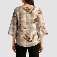 Aloha Hawaii Paniolo Khaki Palaka Kimono Sleeve Blouse Coastal Rodeo - Polynesian Pride