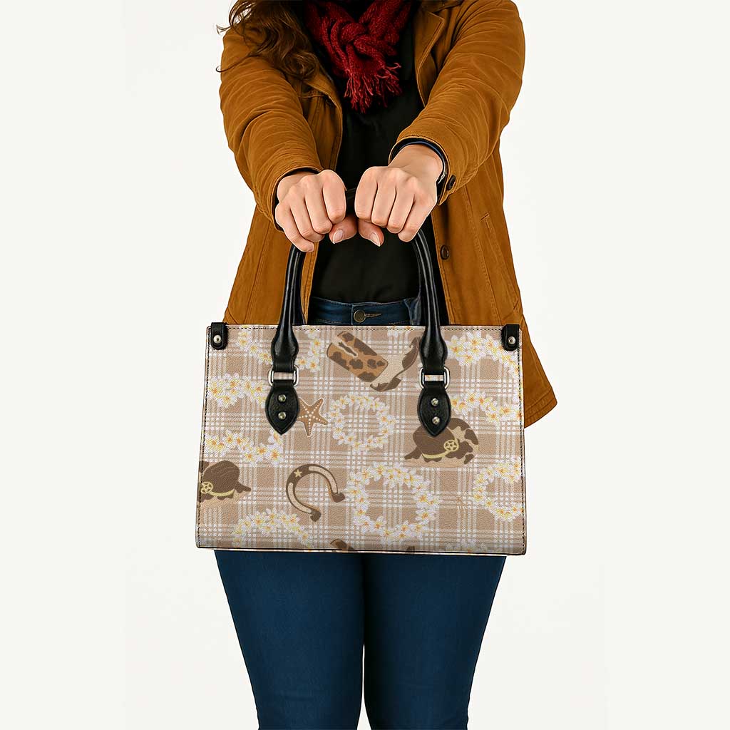 Aloha Hawaii Paniolo Khaki Palaka Leather Bag Coastal Rodeo - Polynesian Pride