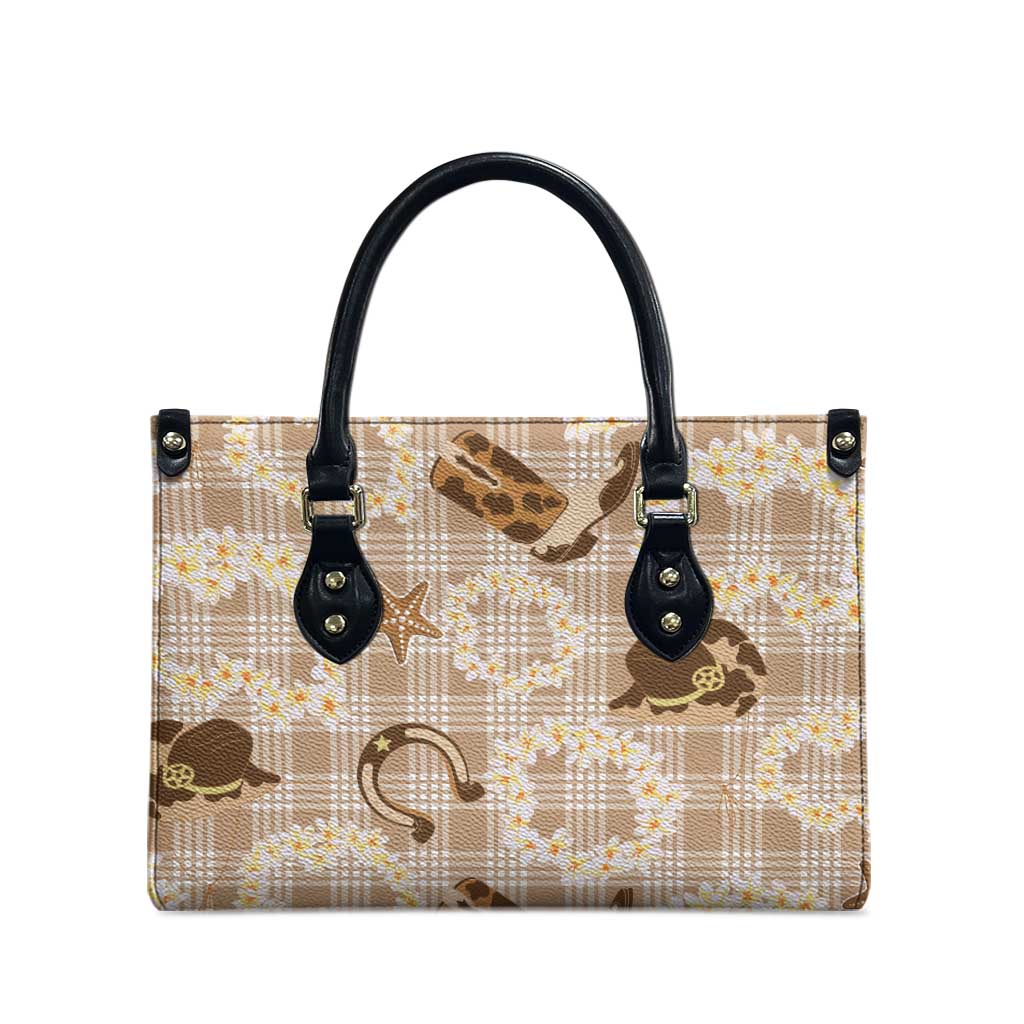 Aloha Hawaii Paniolo Khaki Palaka Leather Bag Coastal Rodeo - Polynesian Pride