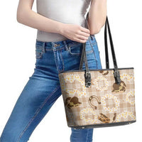 Aloha Hawaii Paniolo Khaki Palaka Leather Tote Bag Coastal Rodeo - Polynesian Pride