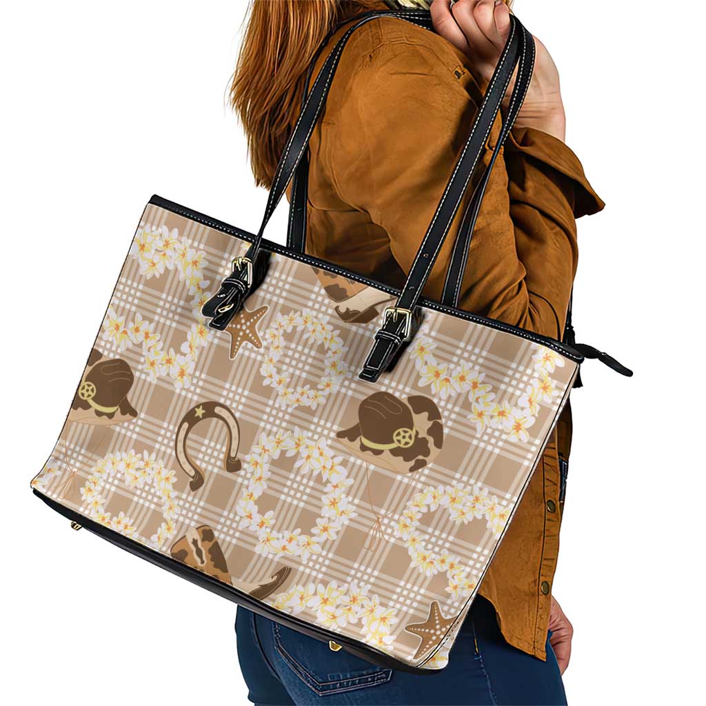 Aloha Hawaii Paniolo Khaki Palaka Leather Tote Bag Coastal Rodeo - Polynesian Pride