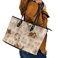 Aloha Hawaii Paniolo Khaki Palaka Leather Tote Bag Coastal Rodeo - Polynesian Pride