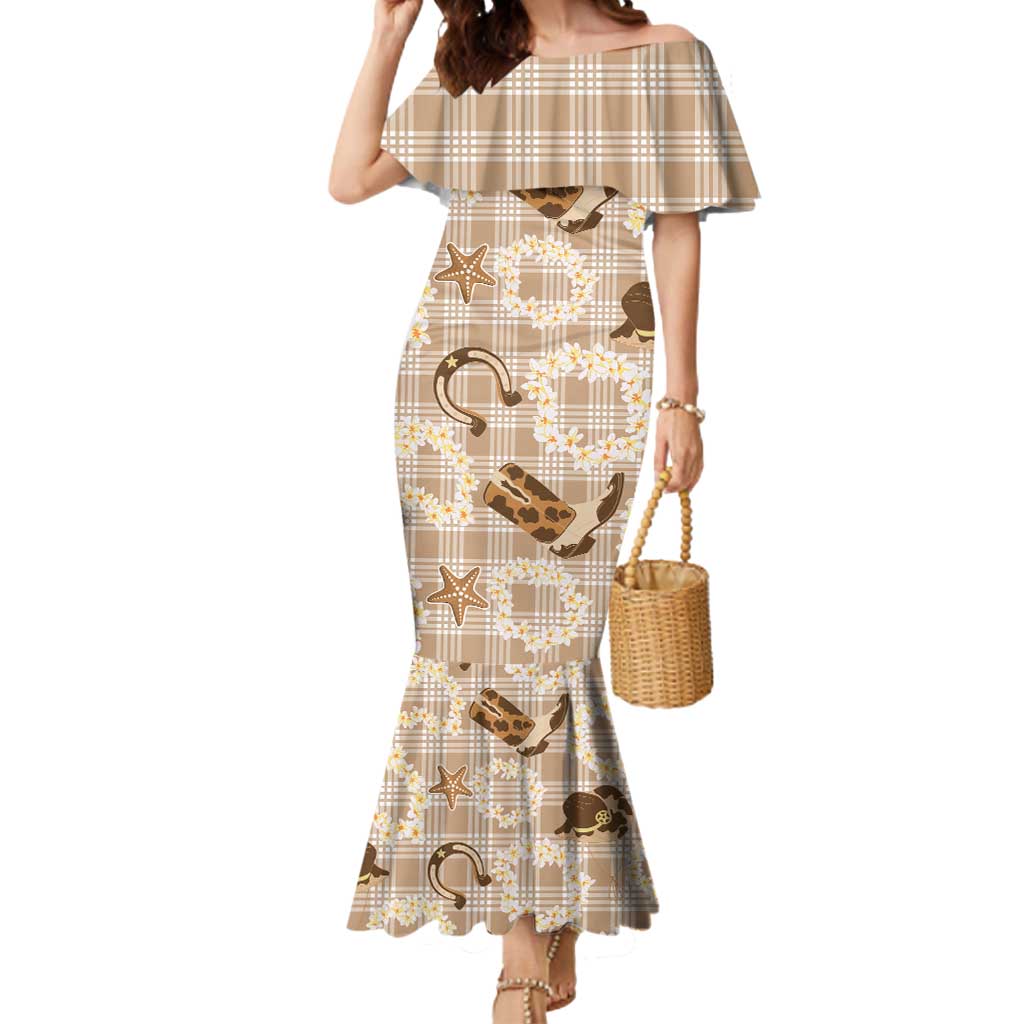 Aloha Hawaii Paniolo Khaki Palaka Mermaid Dress Coastal Rodeo - Polynesian Pride