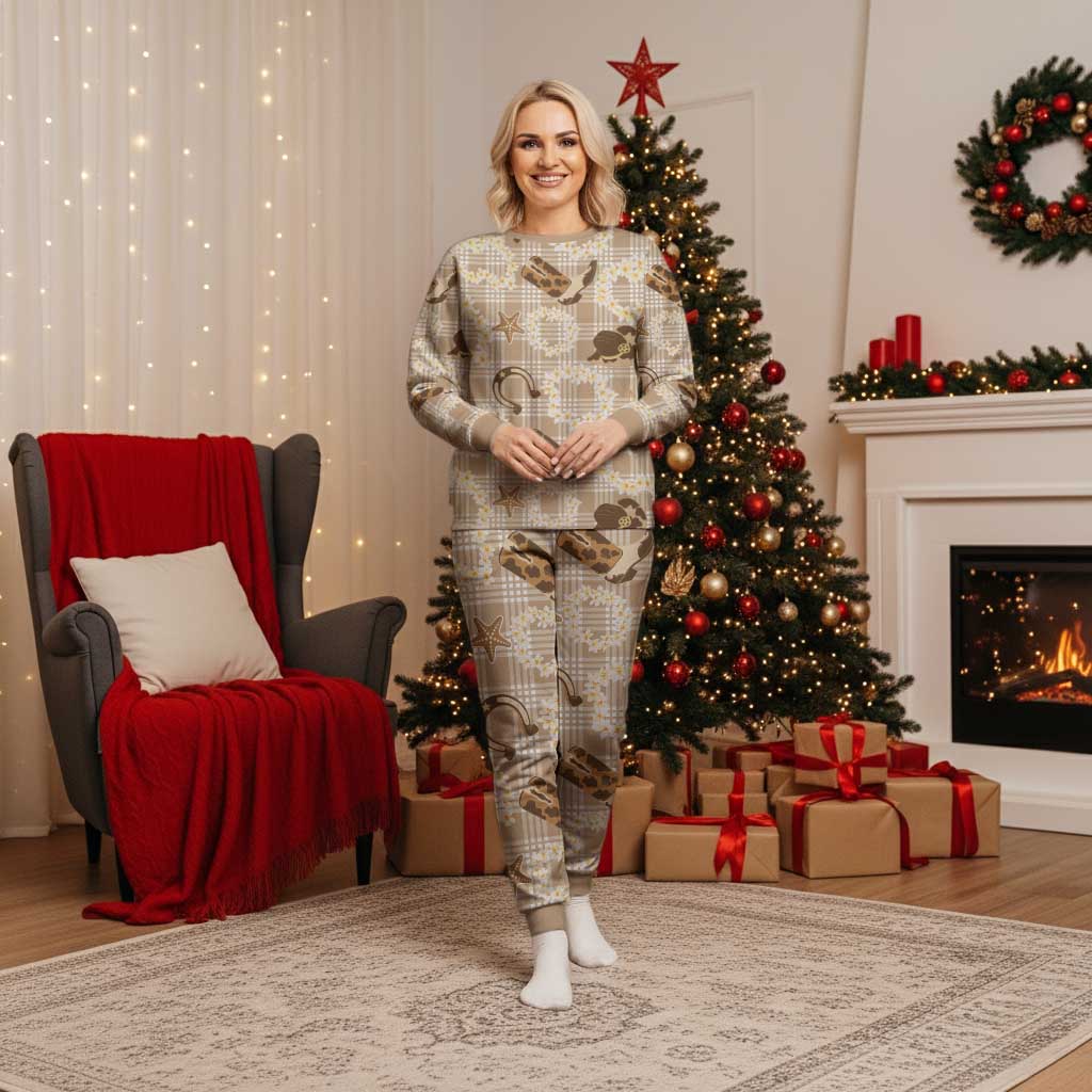 Aloha Hawaii Paniolo Khaki Palaka Christmas Pajama Set Coastal Rodeo - Polynesian Pride