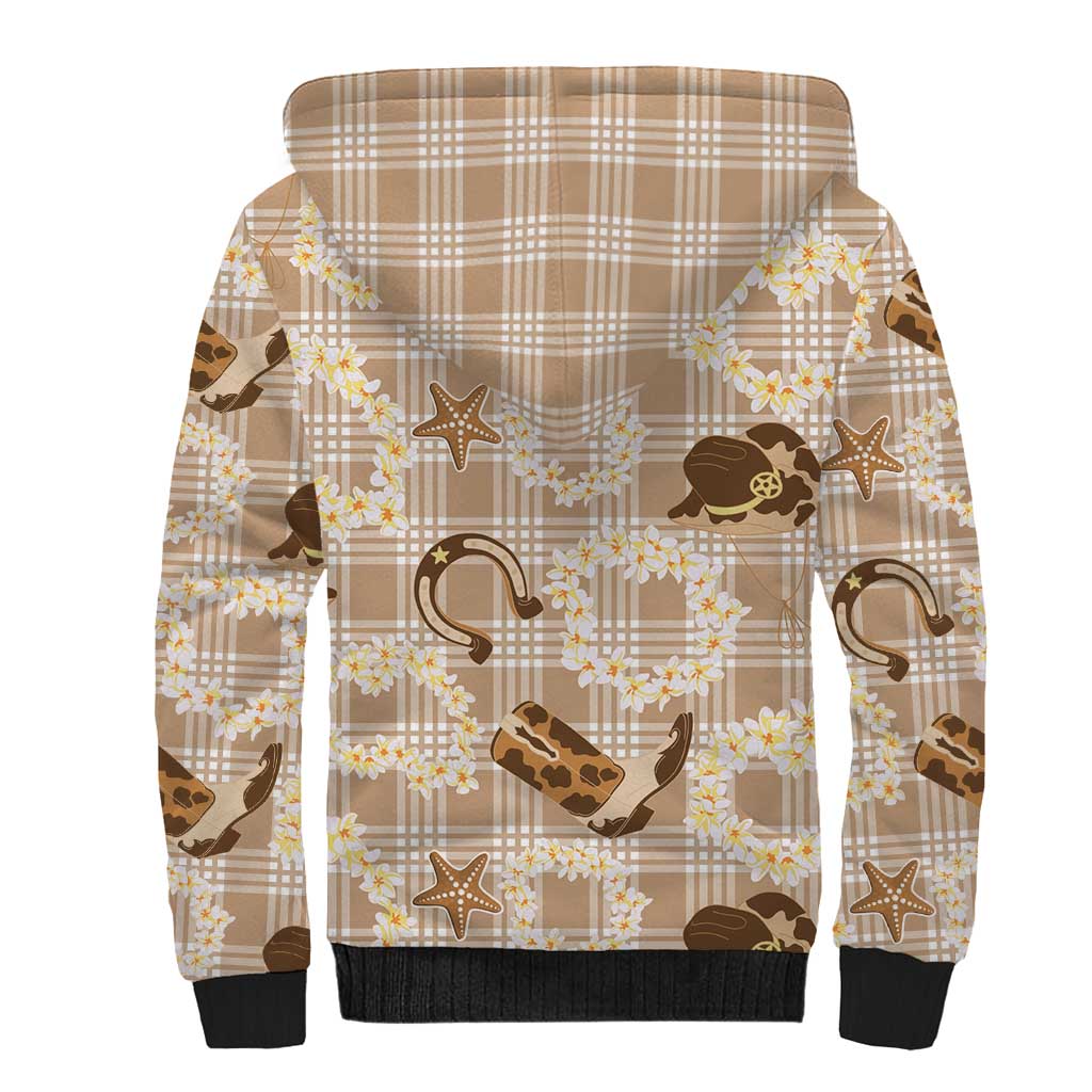 Aloha Hawaii Paniolo Khaki Palaka Sherpa Hoodie Coastal Rodeo - Polynesian Pride