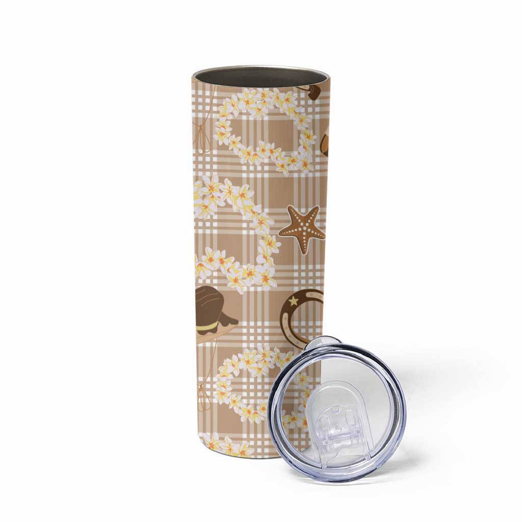 Aloha Hawaii Paniolo Khaki Palaka Skinny Tumbler Coastal Rodeo - Polynesian Pride