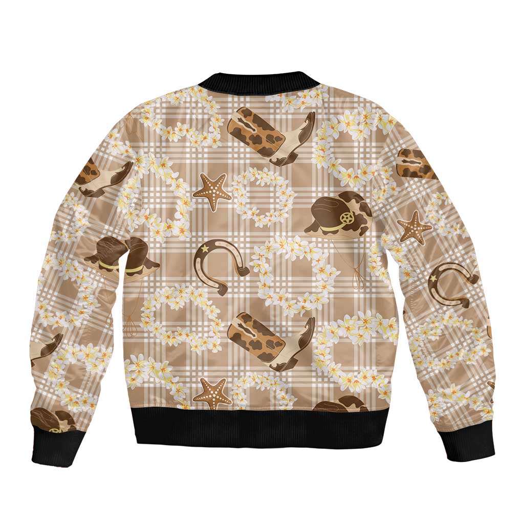 Aloha Hawaii Paniolo Khaki Palaka Sleeve Zip Bomber Jacket Coastal Rodeo - Polynesian Pride