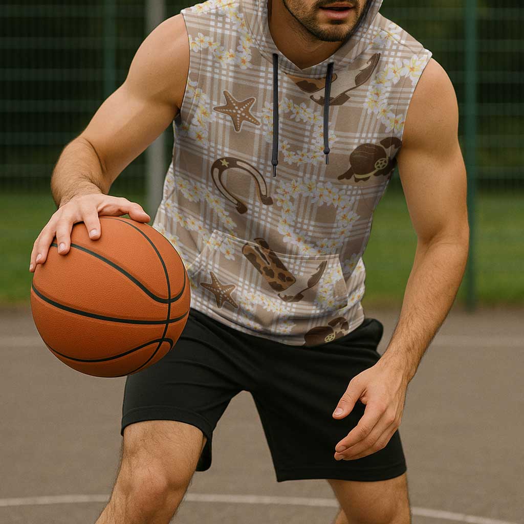 Aloha Hawaii Paniolo Khaki Palaka Sleeveless Hoodie Coastal Rodeo - Polynesian Pride