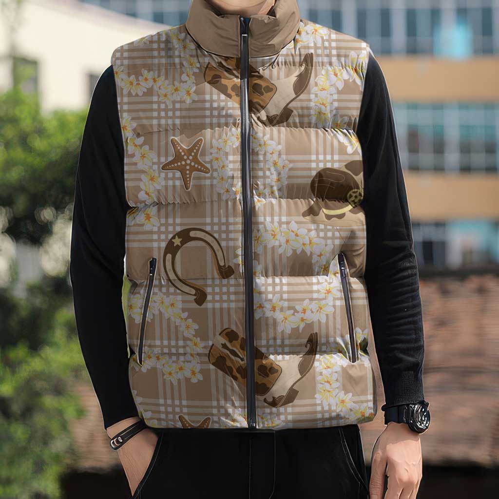 Aloha Hawaii Paniolo Khaki Palaka Sleeveless Puffer Jacket Coastal Rodeo - Polynesian Pride