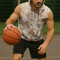 Aloha Hawaii Paniolo Khaki Palaka Sleeveless Zip Hoodie Coastal Rodeo - Polynesian Pride