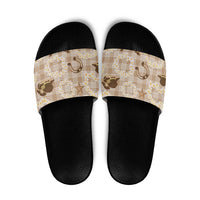 Aloha Hawaii Paniolo Khaki Palaka Slide Sandals Coastal Rodeo - Polynesian Pride