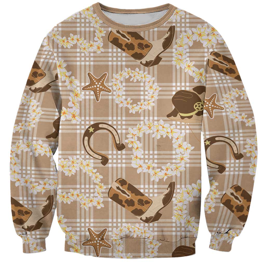 Aloha Hawaii Paniolo Khaki Palaka Sweatshirt Coastal Rodeo - Polynesian Pride