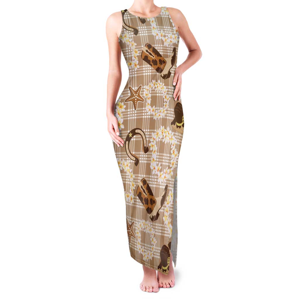 Aloha Hawaii Paniolo Khaki Palaka Tank Maxi Dress Coastal Rodeo LT7 Women Khaki - Polynesian Pride