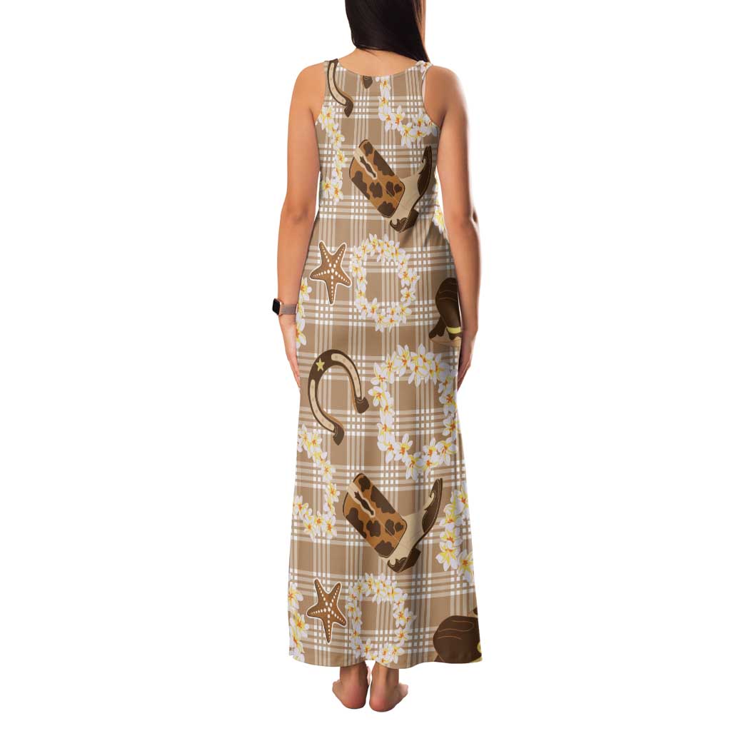 Aloha Hawaii Paniolo Khaki Palaka Tank Maxi Dress Coastal Rodeo LT7 - Polynesian Pride
