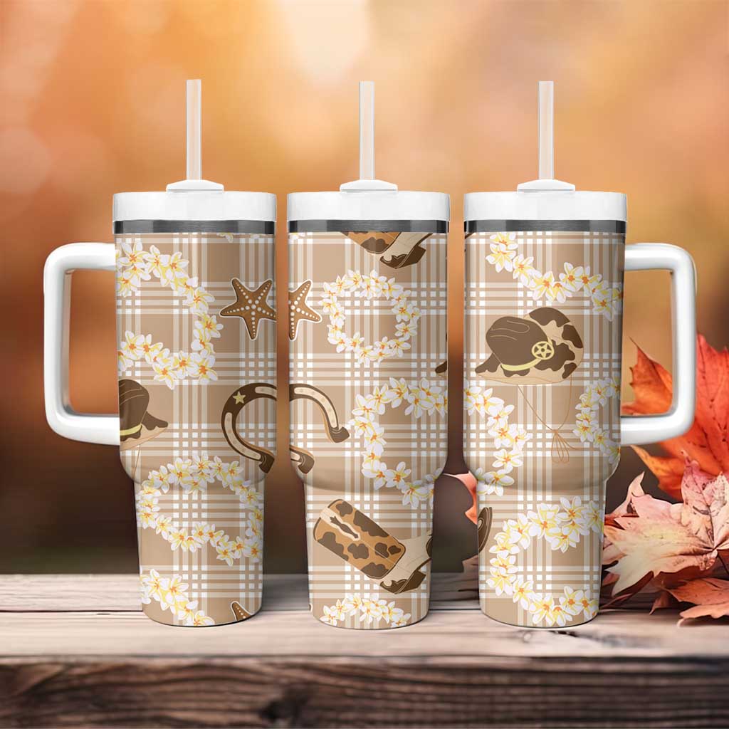 Aloha Hawaii Paniolo Khaki Palaka Tumbler With Handle Coastal Rodeo - Polynesian Pride