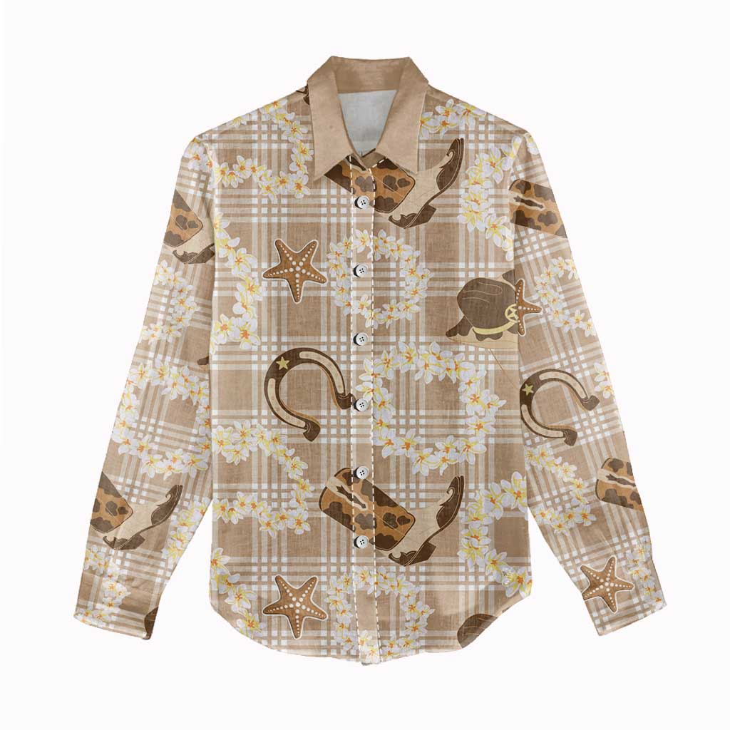 Aloha Hawaii Paniolo Khaki Palaka Women Casual Shirt Coastal Rodeo - Polynesian Pride
