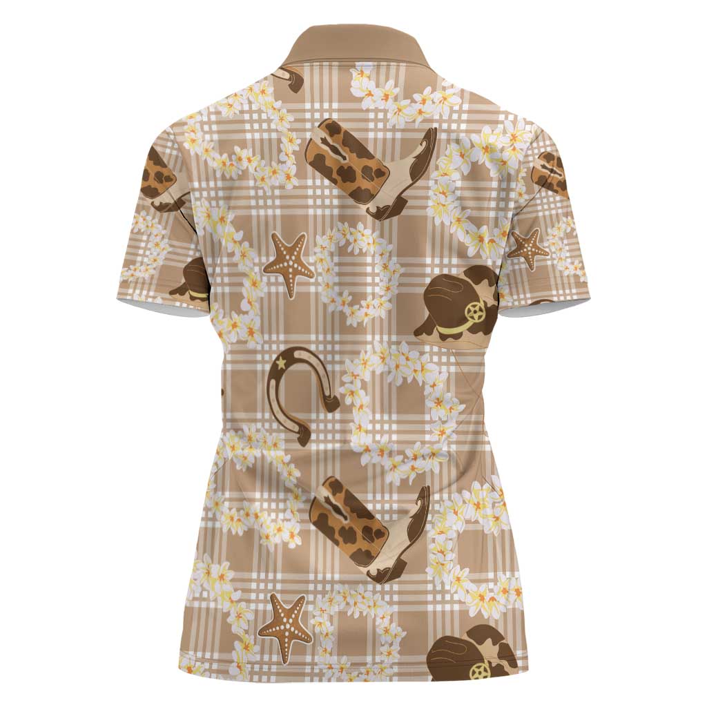 Aloha Hawaii Paniolo Khaki Palaka Women Polo Shirt Coastal Rodeo - Polynesian Pride