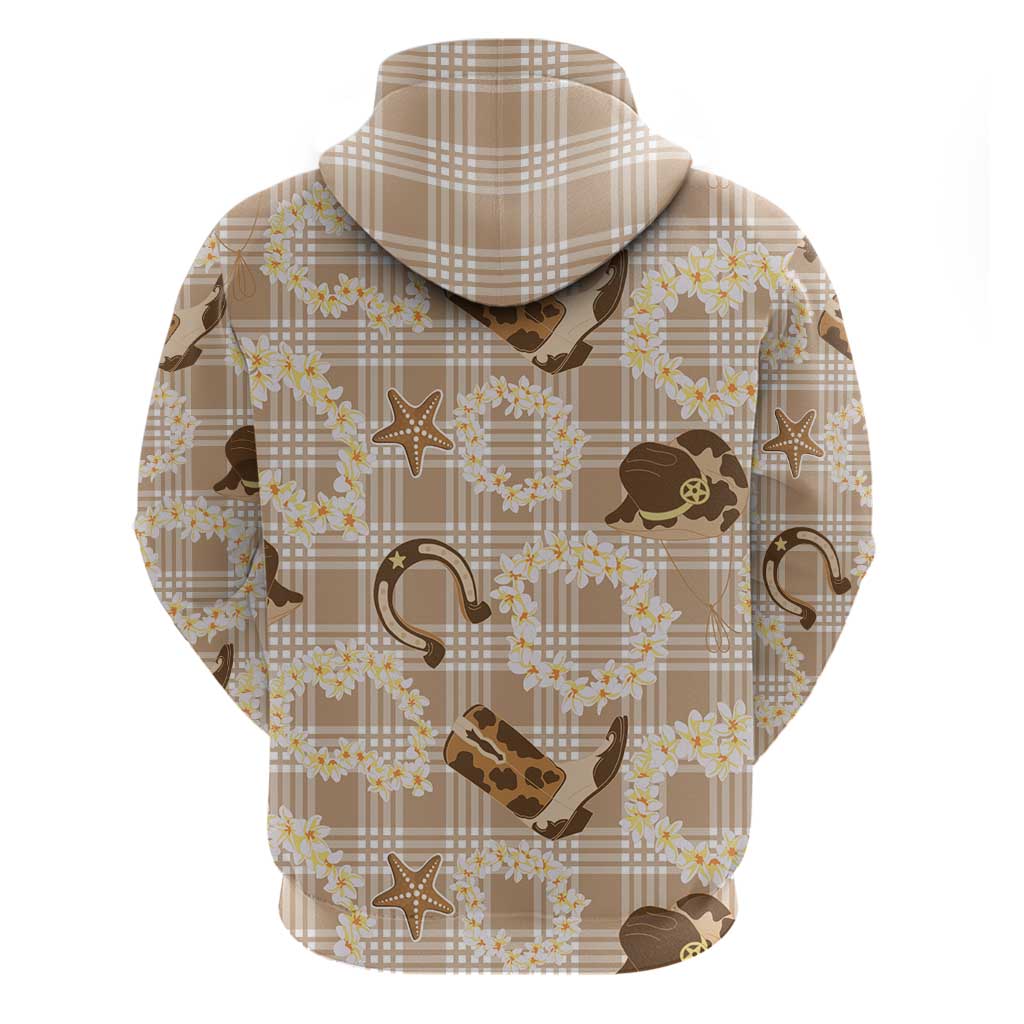 Aloha Hawaii Paniolo Khaki Palaka Zip Hoodie Coastal Rodeo - Polynesian Pride