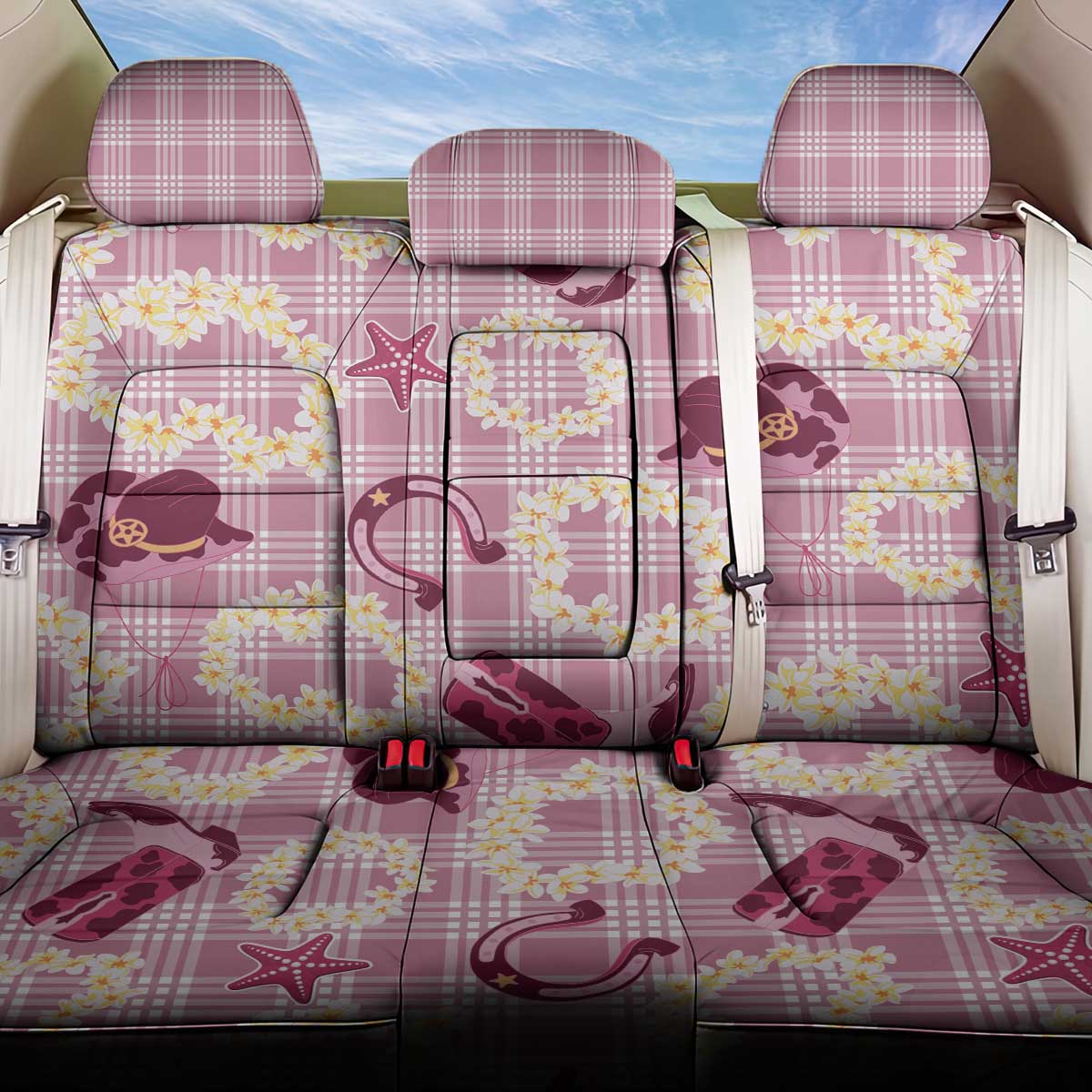 Aloha Hawaii Paniolo Lokelani Rose Palaka Back Car Seat Cover Coastal Rodeo LT7 One Size Rose Pink - Polynesian Pride