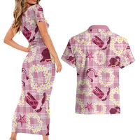 Aloha Hawaii Paniolo Lokelani Rose Palaka Couples Matching Short Sleeve Bodycon Dress and Hawaiian Shirt Coastal Rodeo LT7 - Polynesian Pride