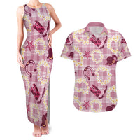 Aloha Hawaii Paniolo Lokelani Rose Palaka Couples Matching Tank Maxi Dress and Hawaiian Shirt Coastal Rodeo LT7 Rose Pink - Polynesian Pride