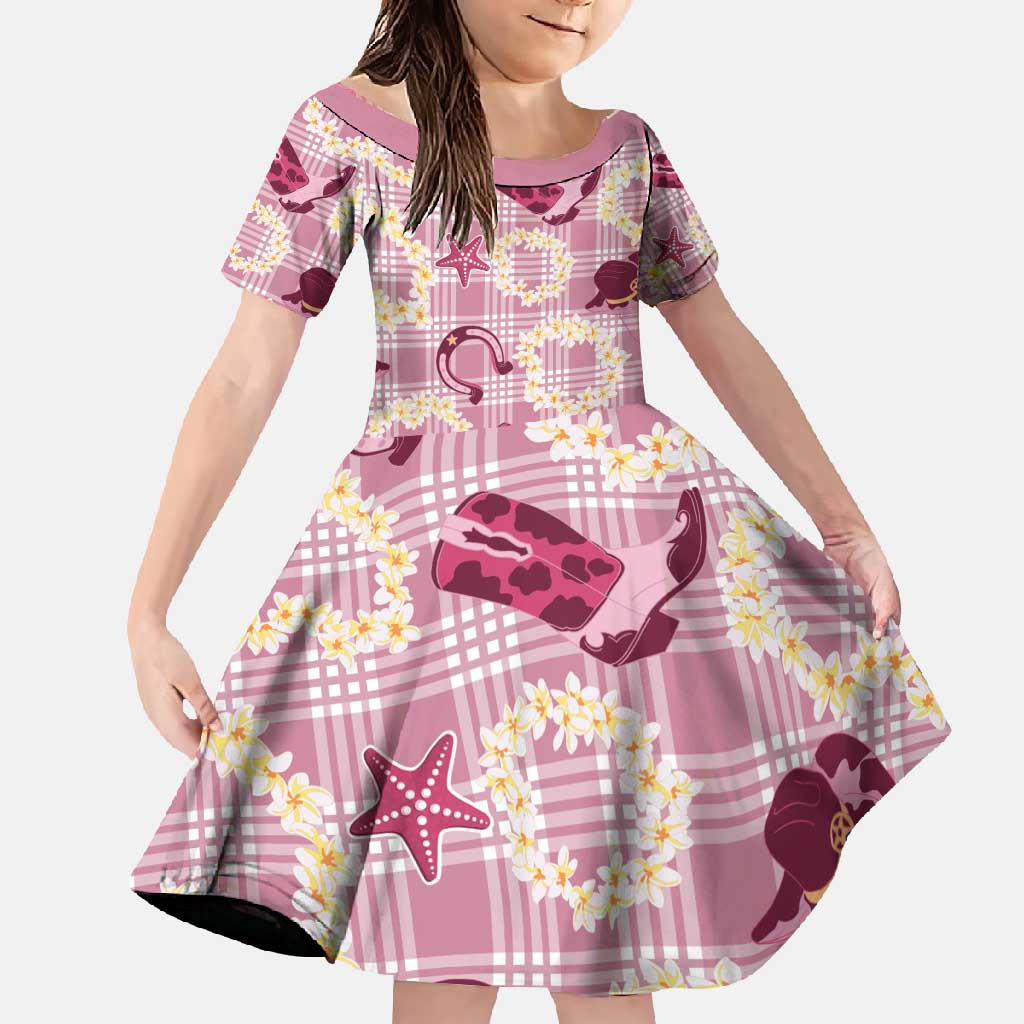Aloha Hawaii Paniolo Lokelani Rose Palaka Family Matching Long Sleeve Bodycon Dress and Hawaiian Shirt Coastal Rodeo LT7 Daughter's Dress Rose Pink - Polynesian Pride