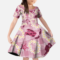 Aloha Hawaii Paniolo Lokelani Rose Palaka Family Matching Off The Shoulder Long Sleeve Dress and Hawaiian Shirt Coastal Rodeo LT7 Daughter's Dress Rose Pink - Polynesian Pride