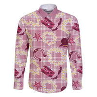 Aloha Hawaii Paniolo Lokelani Rose Palaka Family Matching Off Shoulder Maxi Dress and Hawaiian Shirt Coastal Rodeo LT7 Dad's Shirt - Long Sleeve Rose Pink - Polynesian Pride