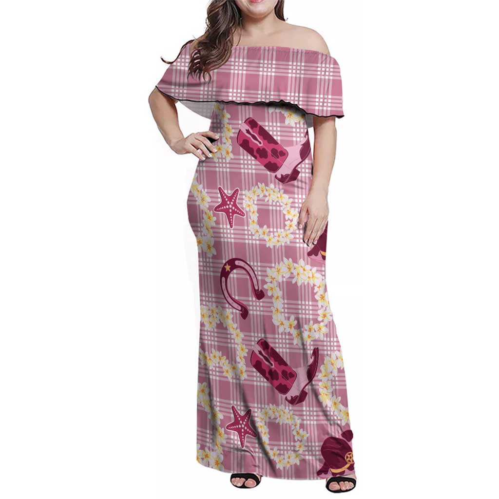 Aloha Hawaii Paniolo Lokelani Rose Palaka Family Matching Off Shoulder Maxi Dress and Hawaiian Shirt Coastal Rodeo LT7 Mom's Dress Rose Pink - Polynesian Pride