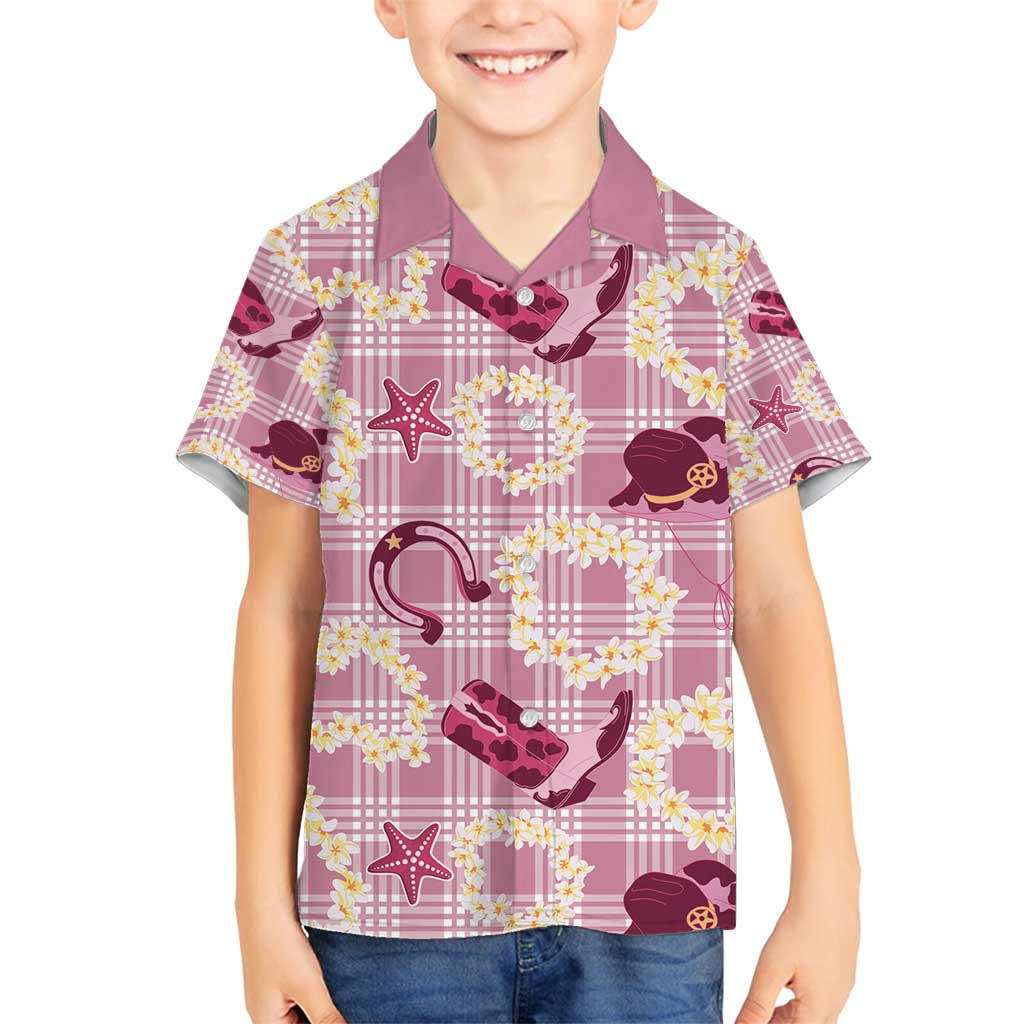 Aloha Hawaii Paniolo Lokelani Rose Palaka Family Matching Off Shoulder Maxi Dress and Hawaiian Shirt Coastal Rodeo LT7 Son's Shirt Rose Pink - Polynesian Pride