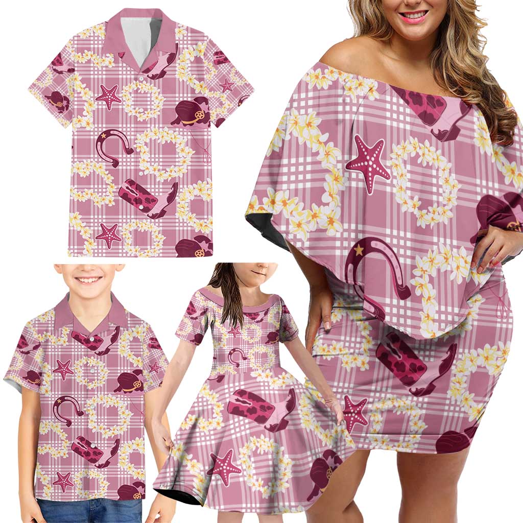 Aloha Hawaii Paniolo Lokelani Rose Palaka Family Matching Off Shoulder Short Dress and Hawaiian Shirt Coastal Rodeo LT7 - Polynesian Pride