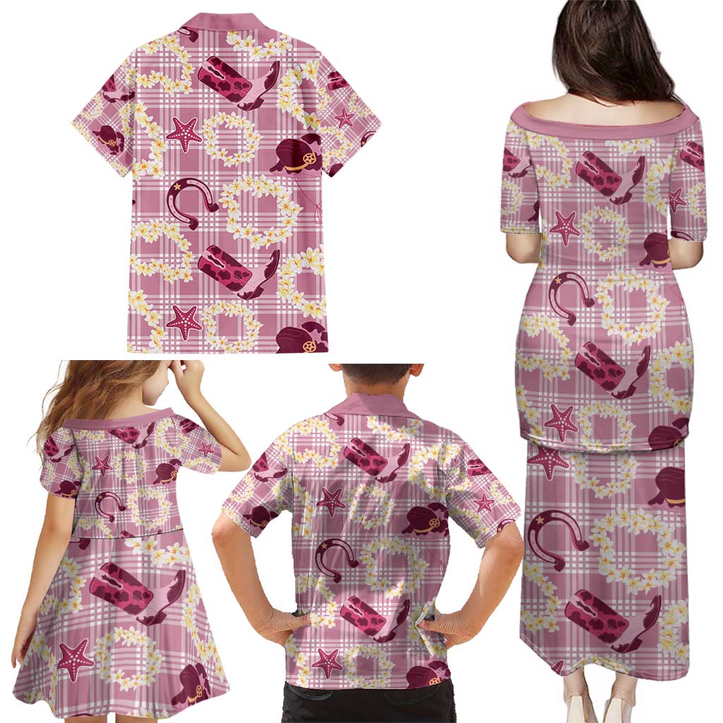 Aloha Hawaii Paniolo Lokelani Rose Palaka Family Matching Puletasi and Hawaiian Shirt Coastal Rodeo LT7 - Polynesian Pride