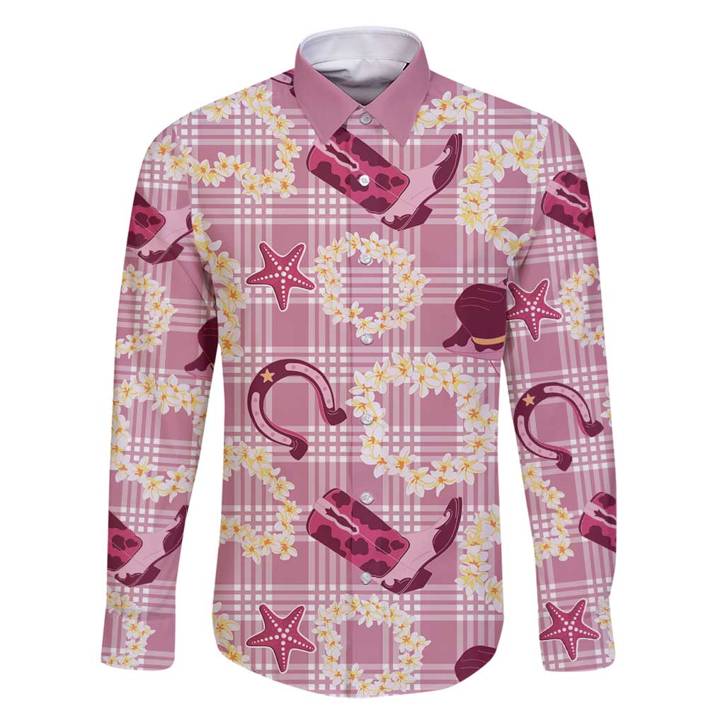 Aloha Hawaii Paniolo Lokelani Rose Palaka Family Matching Puletasi and Hawaiian Shirt Coastal Rodeo LT7 Dad's Shirt - Long Sleeve Rose Pink - Polynesian Pride