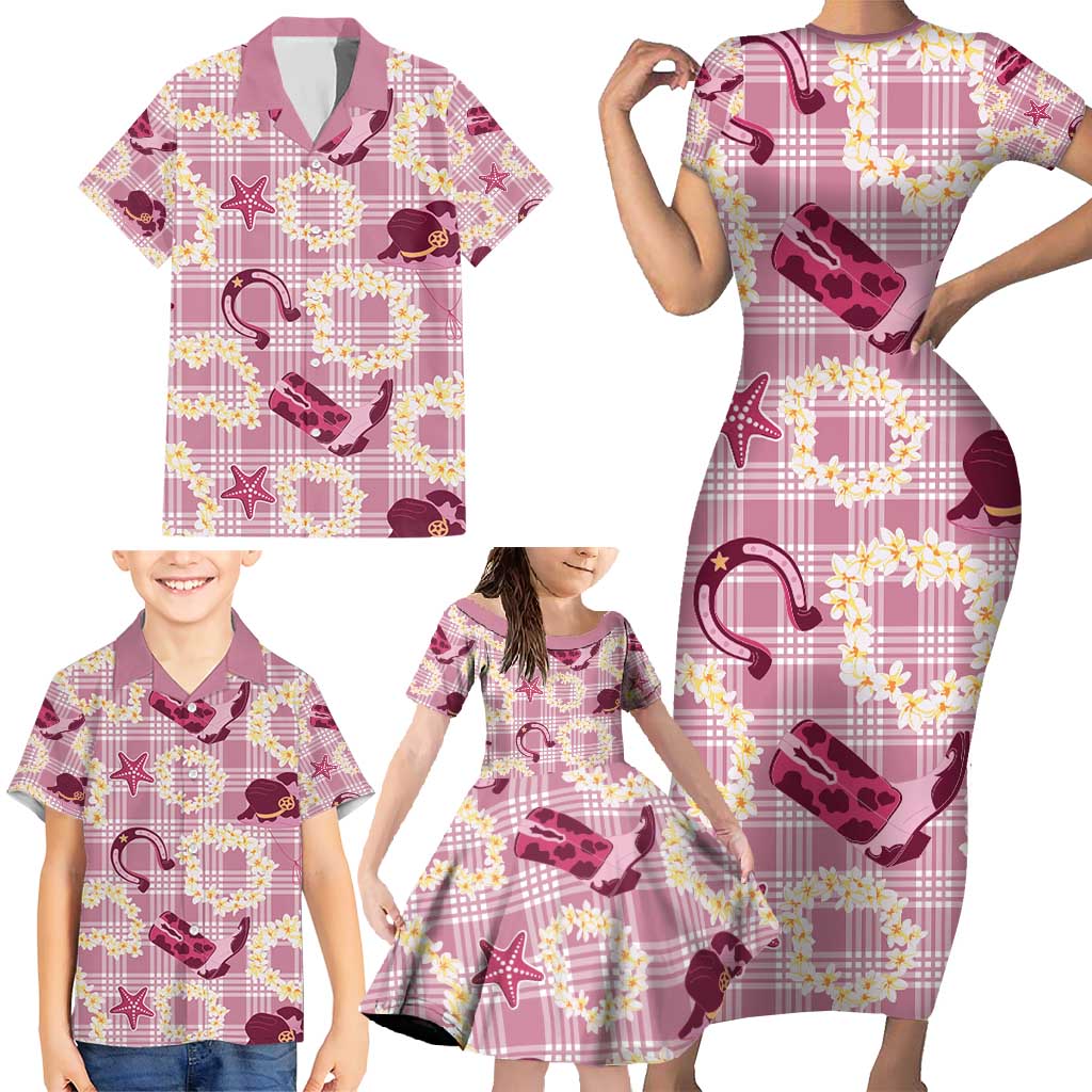 Aloha Hawaii Paniolo Lokelani Rose Palaka Family Matching Short Sleeve Bodycon Dress and Hawaiian Shirt Coastal Rodeo LT7 - Polynesian Pride