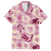 Aloha Hawaii Paniolo Lokelani Rose Palaka Family Matching Short Sleeve Bodycon Dress and Hawaiian Shirt Coastal Rodeo LT7 Dad's Shirt - Short Sleeve Rose Pink - Polynesian Pride