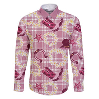 Aloha Hawaii Paniolo Lokelani Rose Palaka Family Matching Short Sleeve Bodycon Dress and Hawaiian Shirt Coastal Rodeo LT7 Dad's Shirt - Long Sleeve Rose Pink - Polynesian Pride