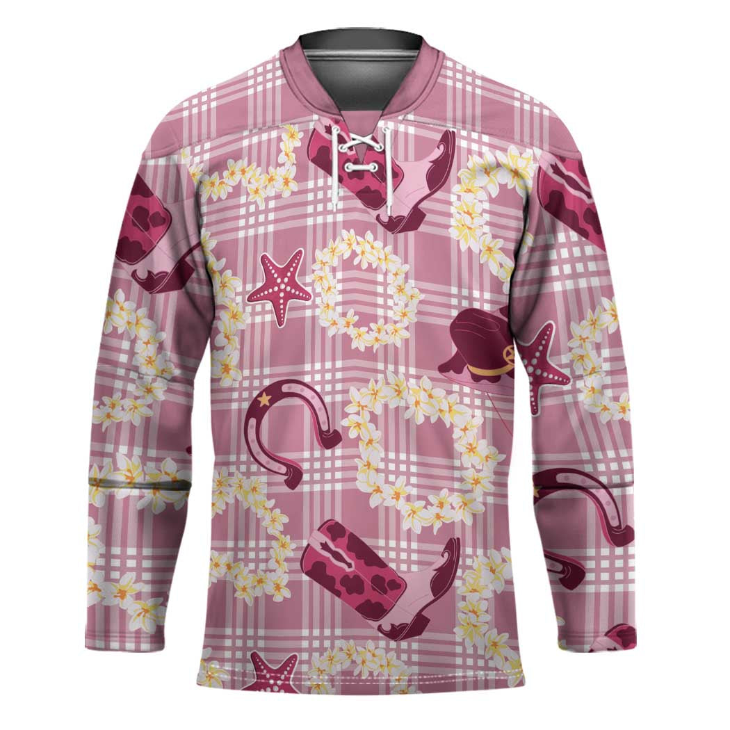 Aloha Hawaii Paniolo Lokelani Rose Palaka Hockey Jersey Coastal Rodeo LT7 Unisex Rose Pink - Polynesian Pride