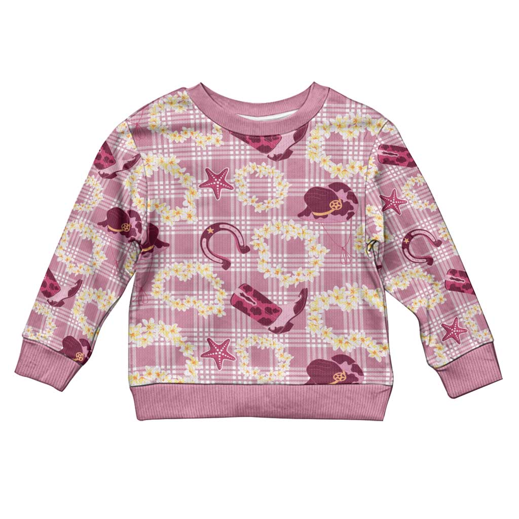 Aloha Hawaii Paniolo Lokelani Rose Palaka Kid Ugly Christmas Sweater Coastal Rodeo LT7 Kid Rose Pink - Polynesian Pride