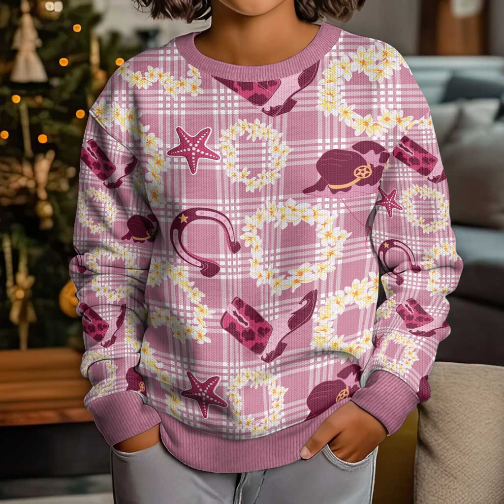 Aloha Hawaii Paniolo Lokelani Rose Palaka Kid Ugly Christmas Sweater Coastal Rodeo LT7 - Polynesian Pride