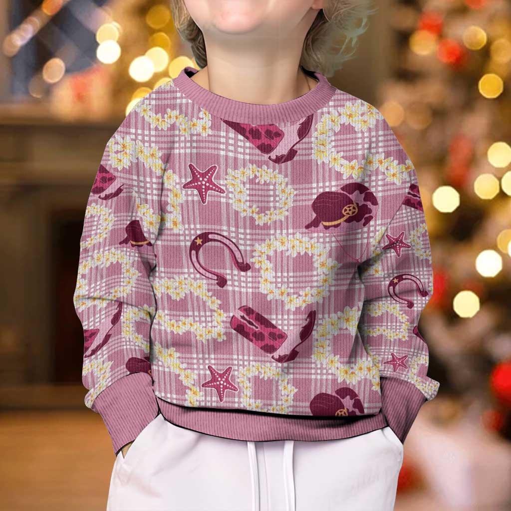 Aloha Hawaii Paniolo Lokelani Rose Palaka Kid Ugly Christmas Sweater Coastal Rodeo LT7 - Polynesian Pride
